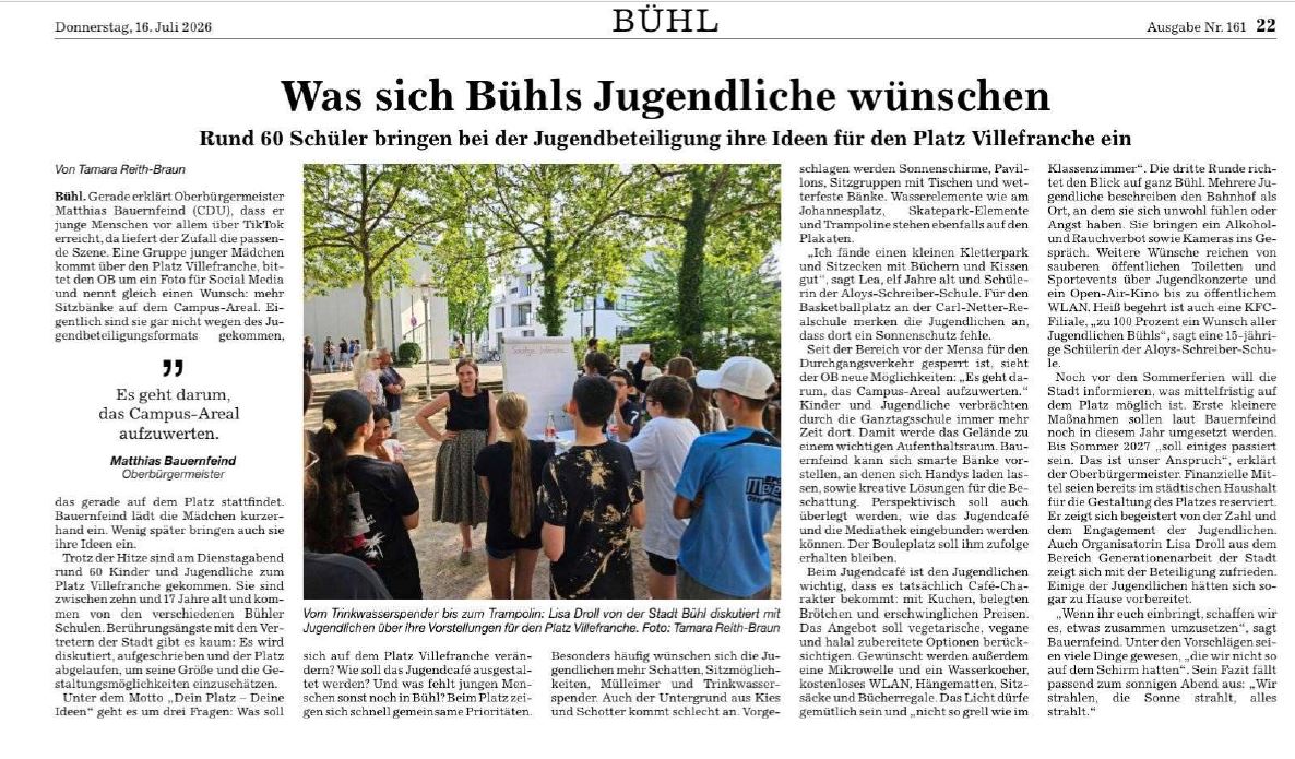 Deine Stadt, deine Ideen! Unsere Schüler gestalten das Bühler Campus-Areal mit